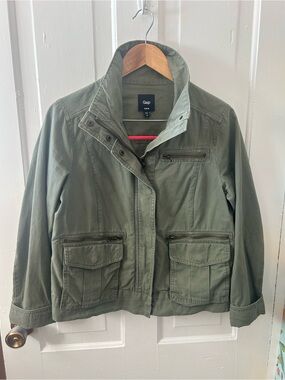 GAP Olive Green Utility Jacket with Zip & Flap Pockets